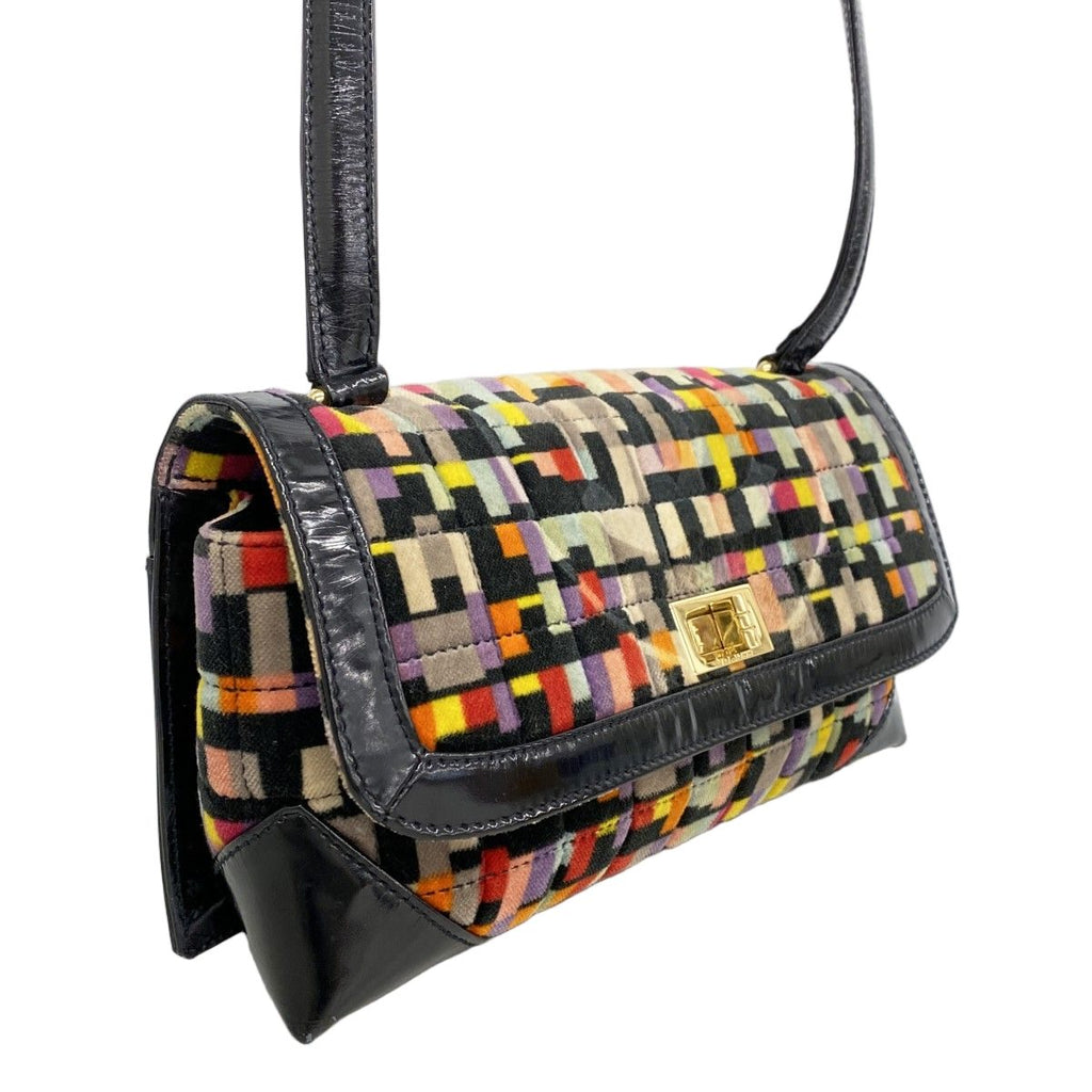 Chanel Shoulder Bag 2.55 Patent Leather Velour Multicolor Black Gold — view 2