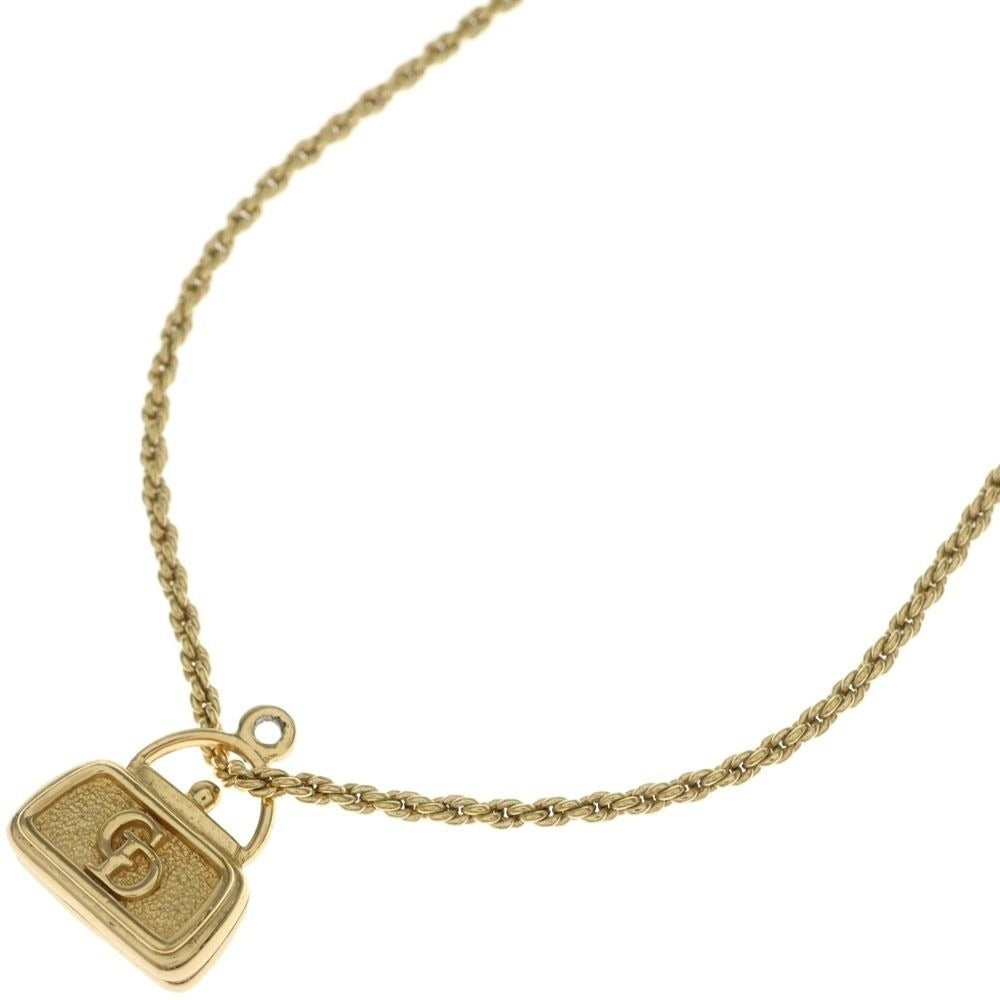 Dior CD Logo Bag Motif Chain Pendant Necklace Gold Plated