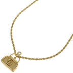 Dior CD Logo Bag Motif Chain Pendant Necklace Gold Plated