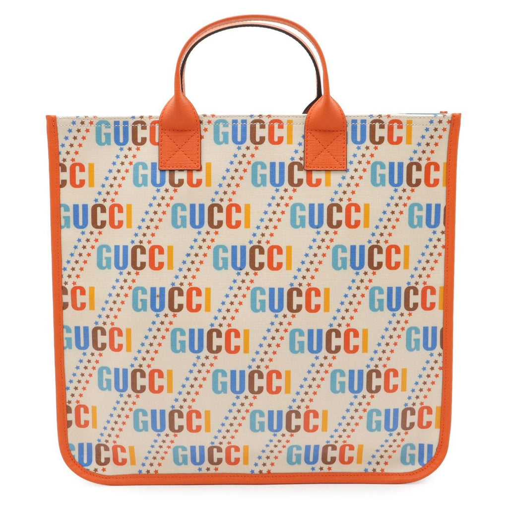Gucci Children's Tote Star Canvas Leather Ivory Orange Multicolor