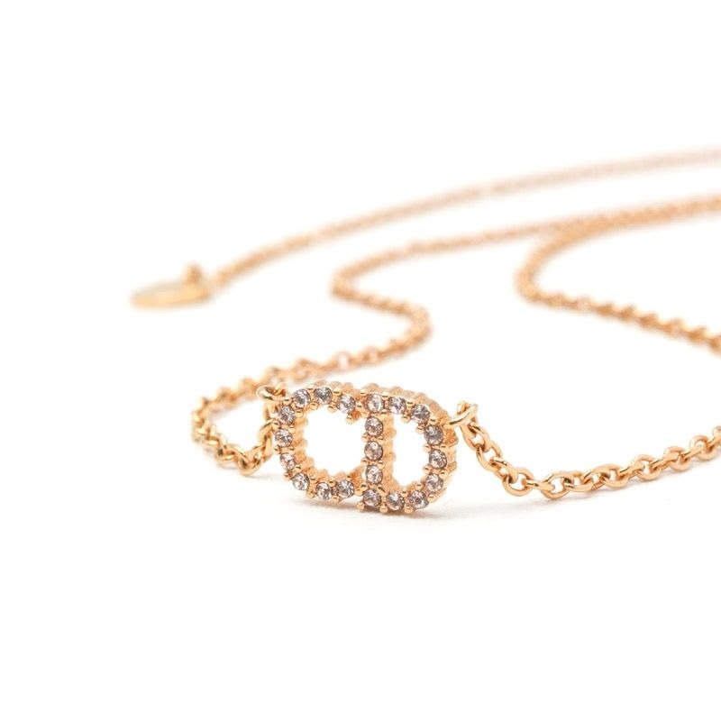 Christian Dior Clairdlune Necklace Pendant Choker Gold CD Logo Rhinestone