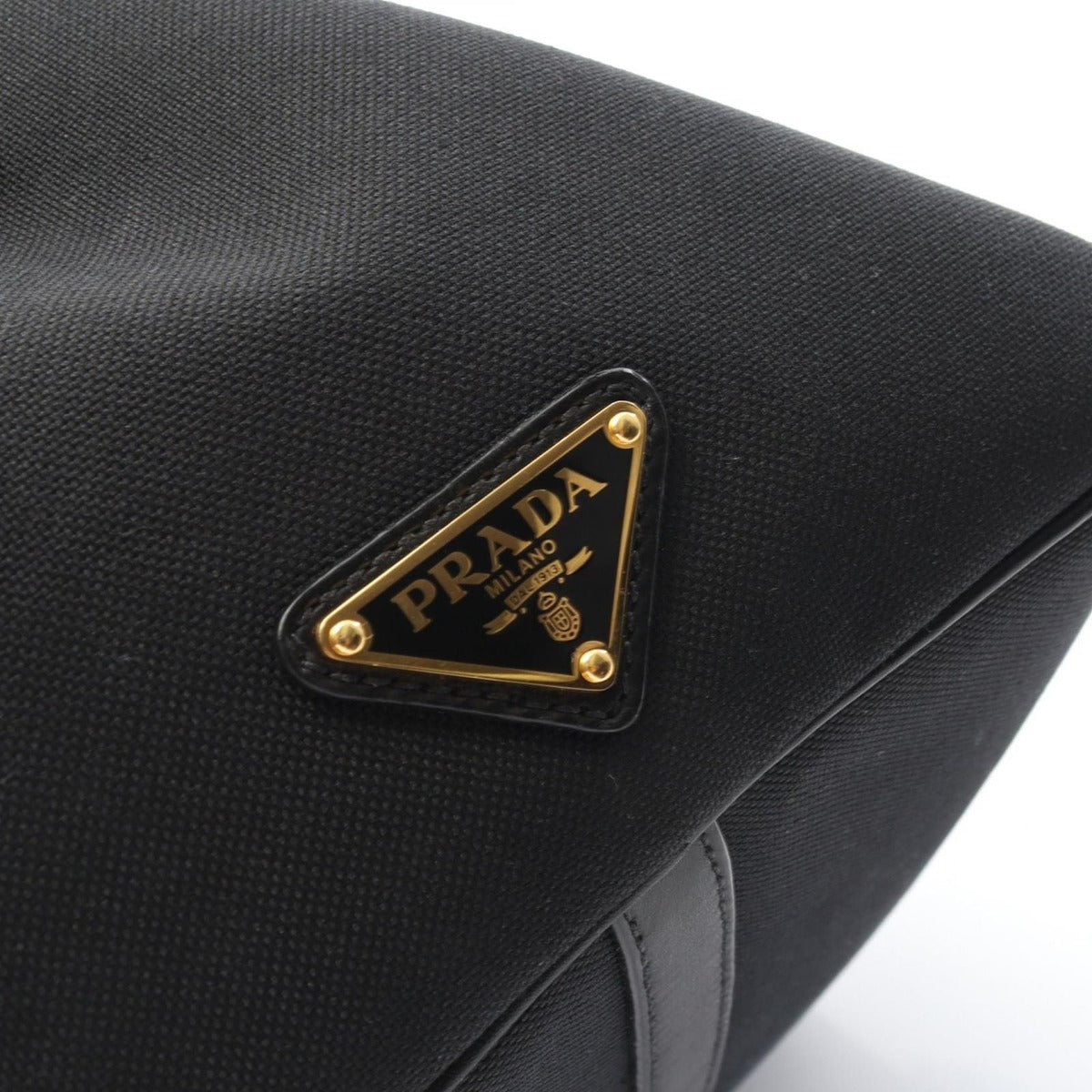 Prada Handbag Logo Jacquard Black Canvas Leather 2-Way Boston Bag — view 5