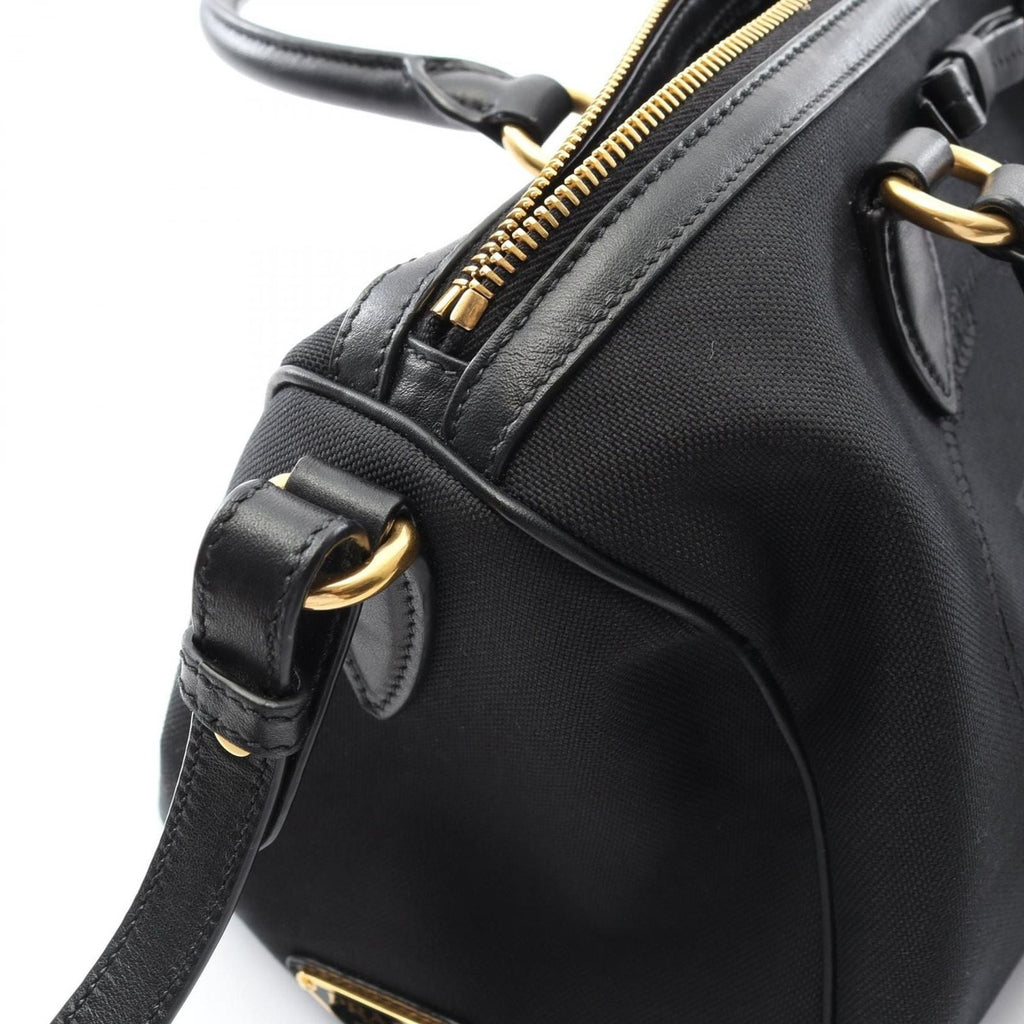 Prada Handbag Logo Jacquard Black Canvas Leather 2-Way Boston Bag — view 8