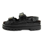 Chanel Sandals 23 K boa Rhinestone Coco Mark 38 Black Leather