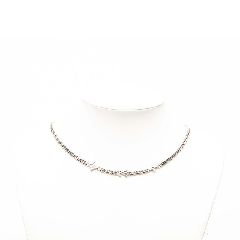 Louis Vuitton Necklace Monogram Low Flower Motif Chain Silver Metal