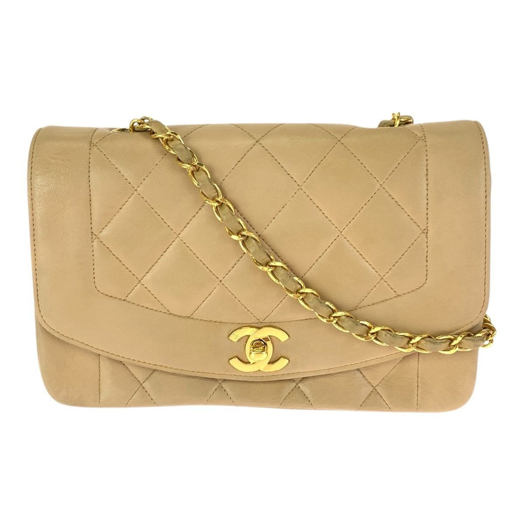 Chanel Vintage Diana Quilted Beige Gold Lambskin Chain Shoulder Bag