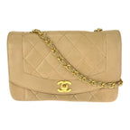 Chanel Vintage Diana Quilted Beige Gold Lambskin Chain Shoulder Bag