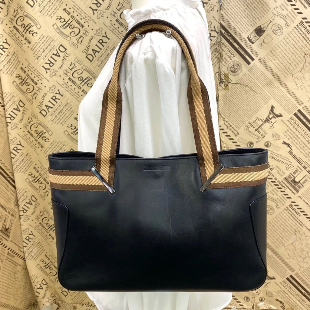 Gucci Tote Leather Black Business Formal Sherry Line