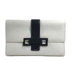 Hermes Clutch Medle Leather White Navy