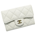 Chanel Quilted White Card Case Coco Mark Caviar Leather