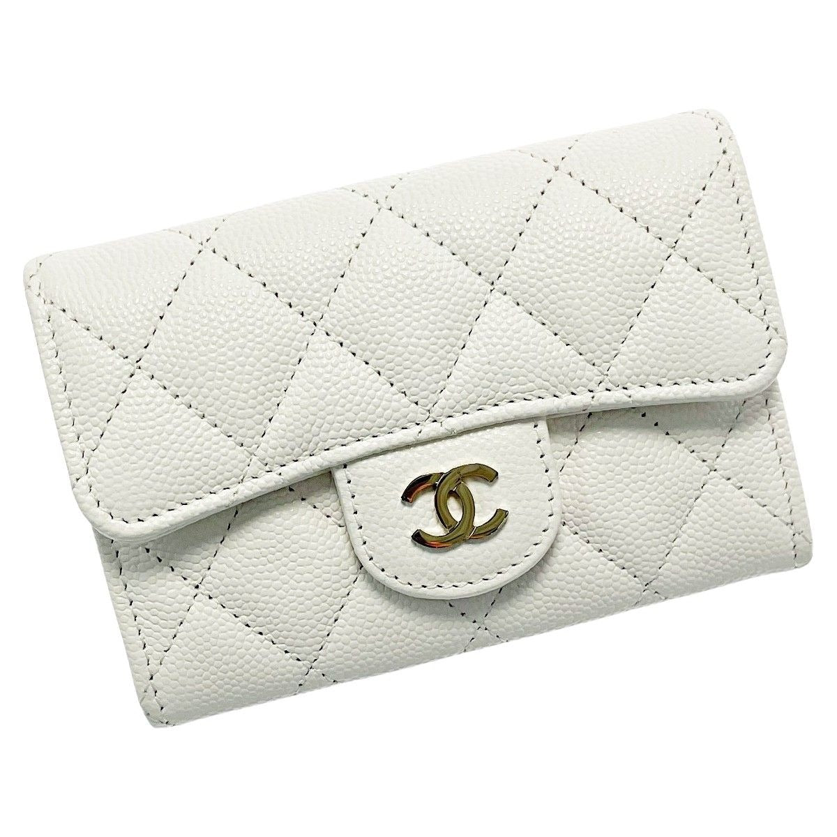 Chanel Quilted White Card Case Coco Mark Caviar Leather — view 2
