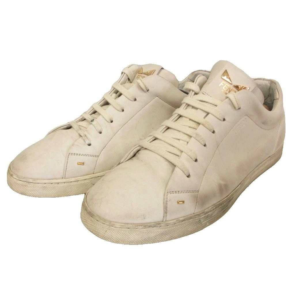 Fendi Monster Star Patch Low Cut Sneakers Shoes Leather 9 White