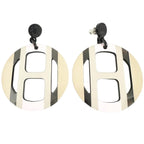 Hermes Equip Buffalo Horn Pink Beige Earrings Silver