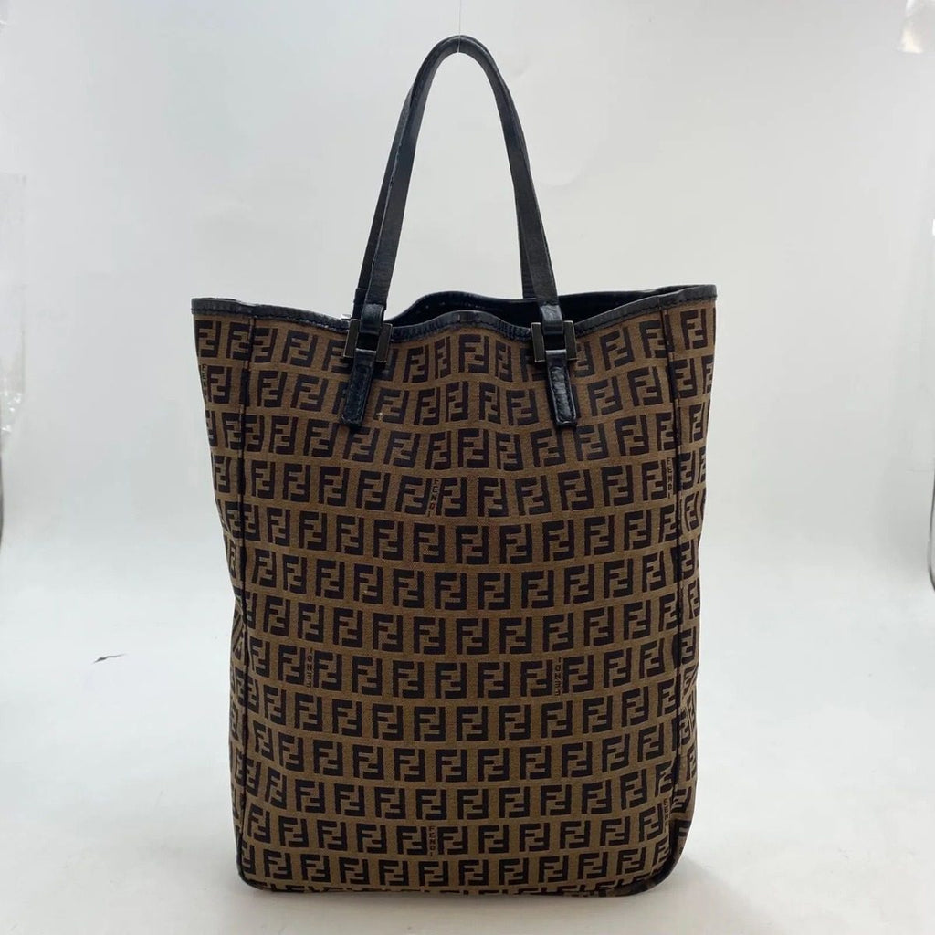 Fendi Zucchino Canvas Leather Bag Brown — view 2