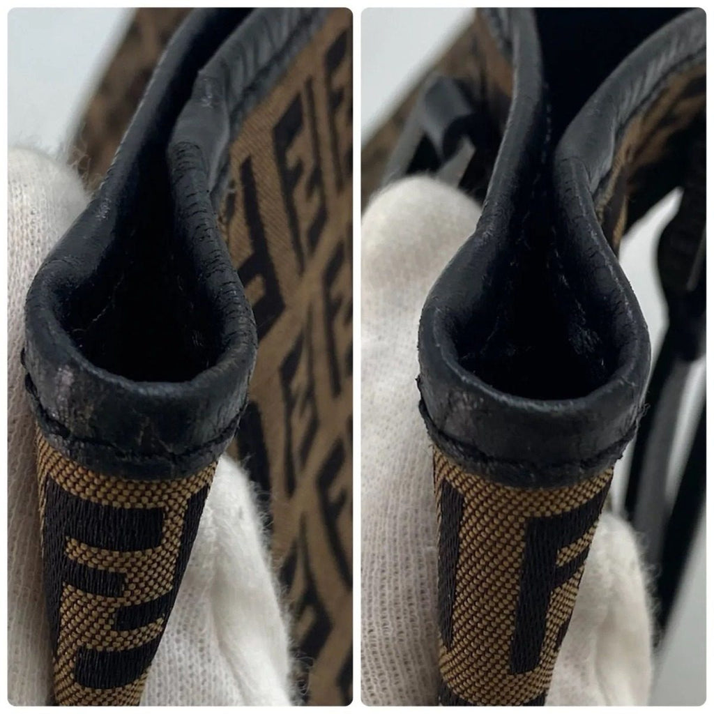 Fendi Zucchino Canvas Leather Bag Brown — view 5