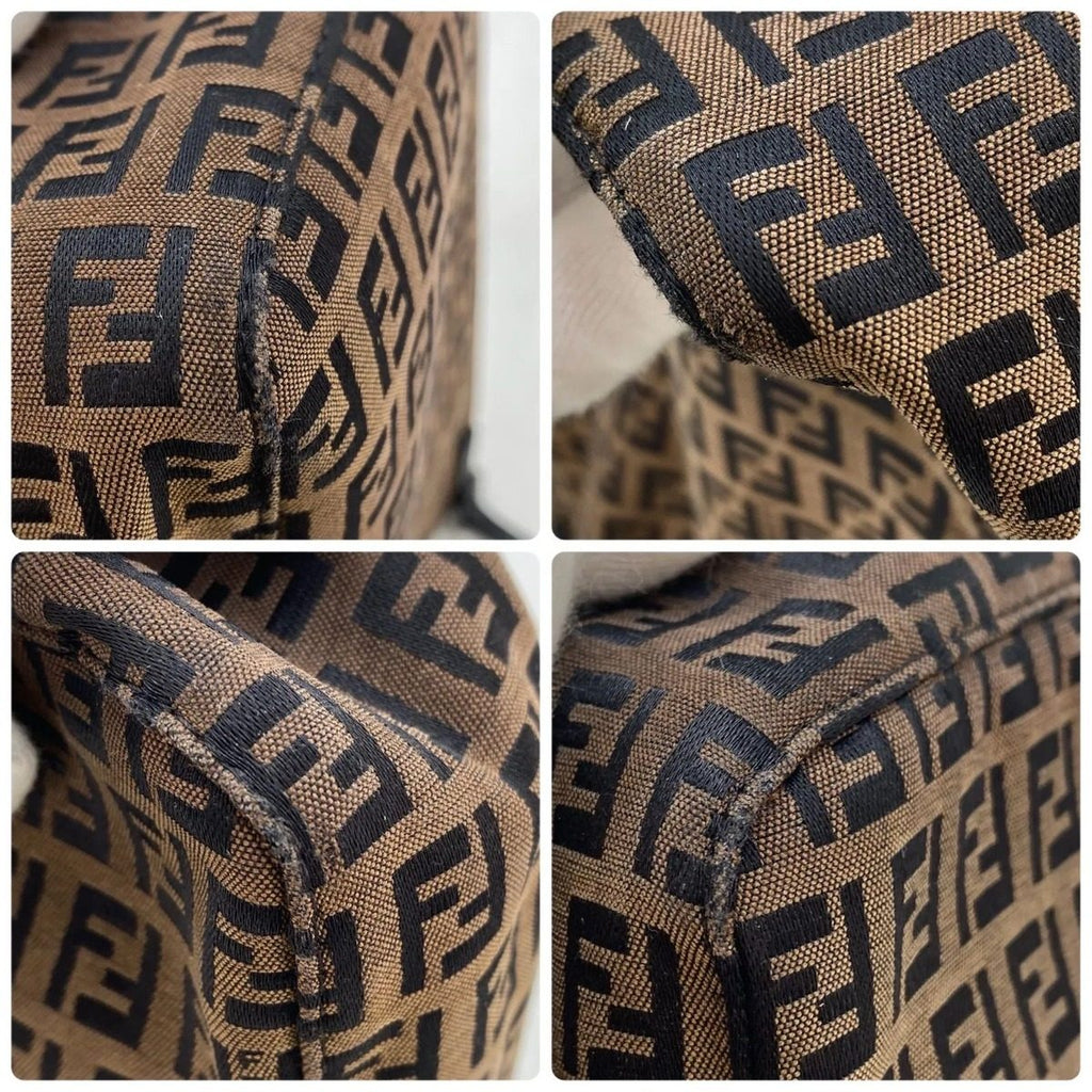 Fendi Zucchino Canvas Leather Bag Brown — view 6
