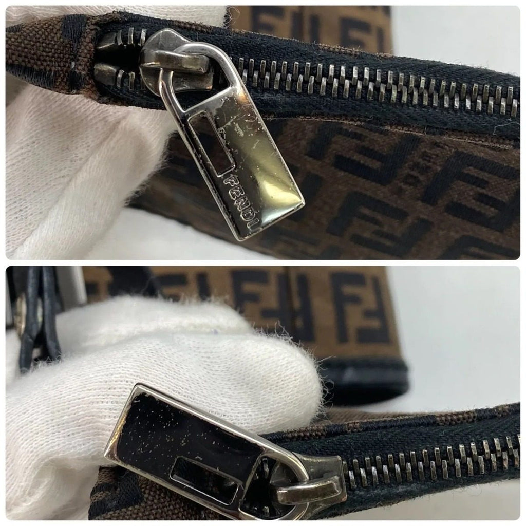 Fendi Zucchino Canvas Leather Bag Brown — view 8