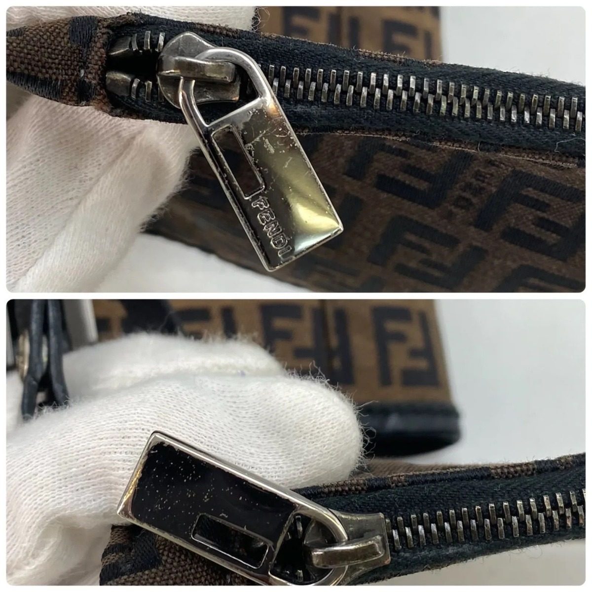 Fendi Zucchino Canvas Leather Bag Brown — view 8