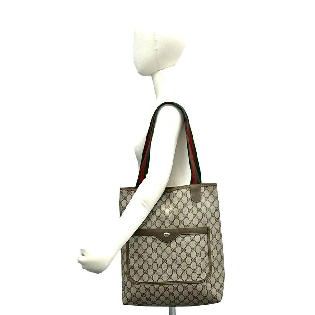 Gucci Vintage Sherry Line GG Logo Pattern Leather Tote Brown — view 2