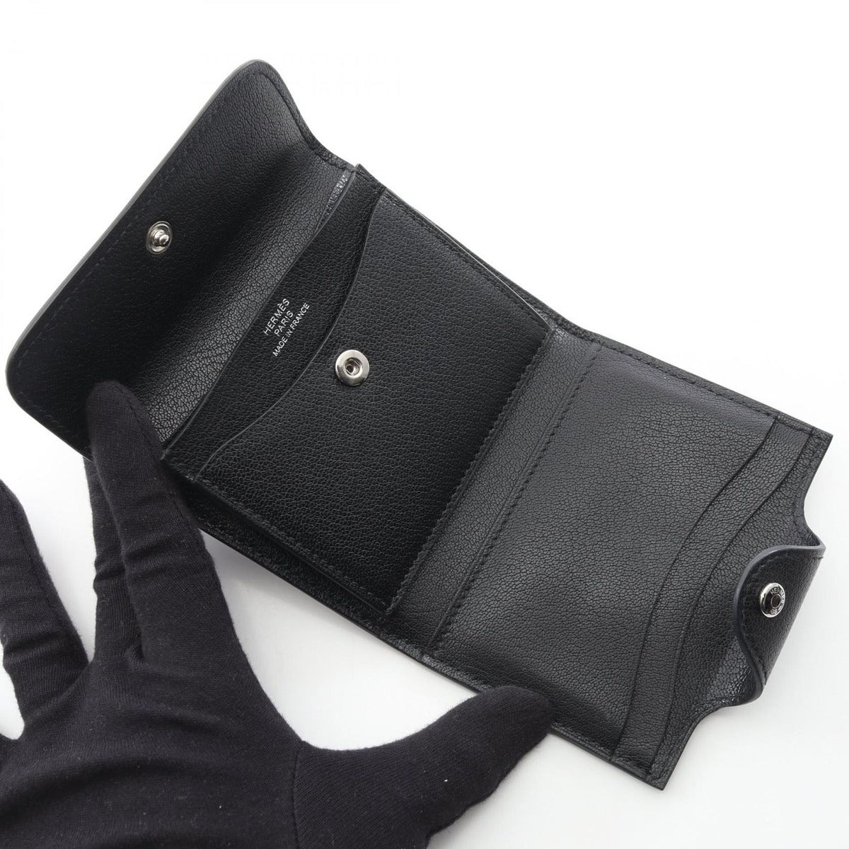 Hermes Trifold Wallet Iliad Compact Ck89 Black Leather — view 3