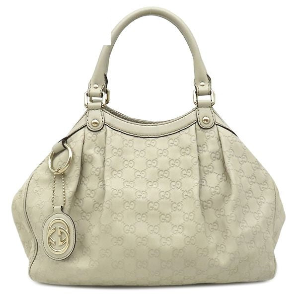 Gucci Handbag Sookie Leather White Champagne Gold Off GG Guccissima Tote with