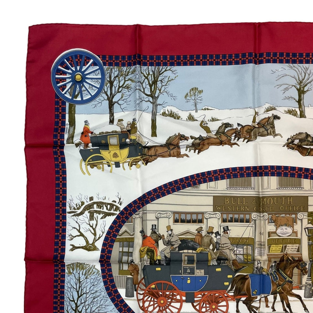Hermes Scarf Carre 90 Lhiver en Poste Winter Mail Silk Red — view 2