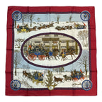Hermes Scarf Carre 90 Lhiver en Poste Winter Mail Silk Red