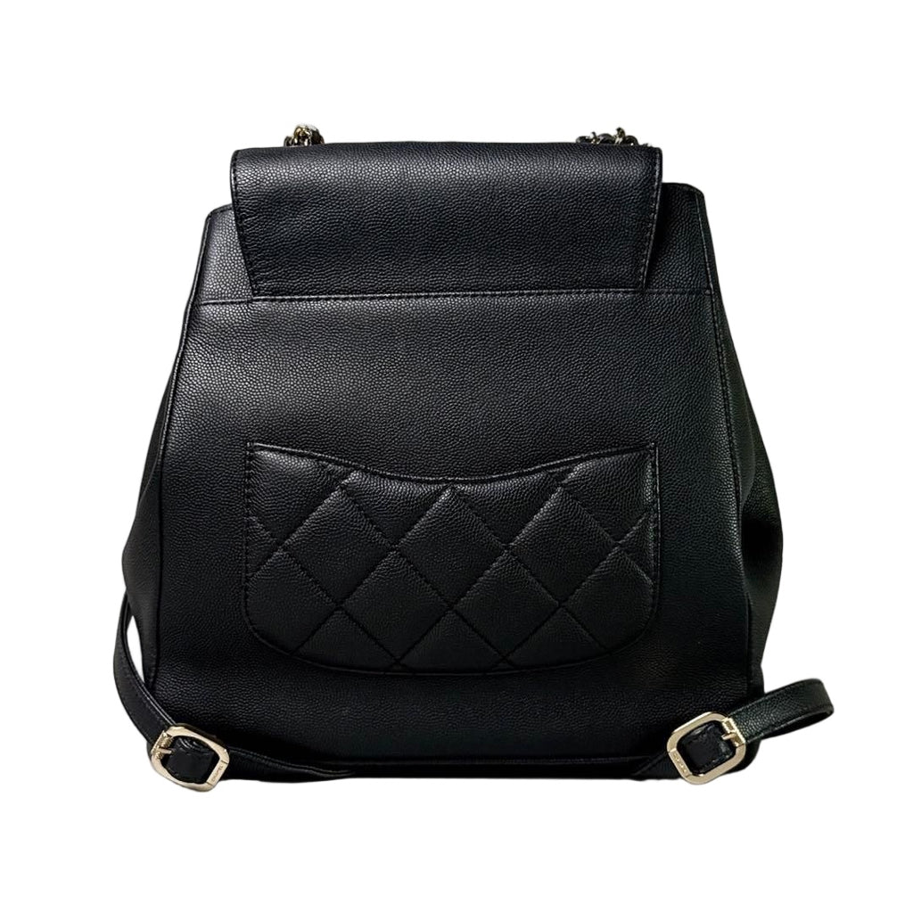 Chanel Quilted Caviar Leather Backpack CC Logo Black Business Affinity — view 2