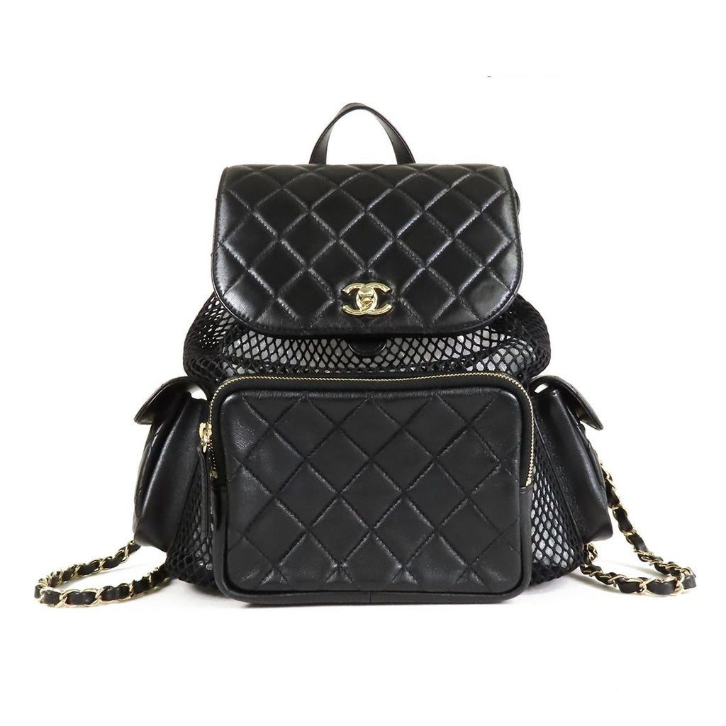 Chanel Mesh Backpack Black Gold Leather