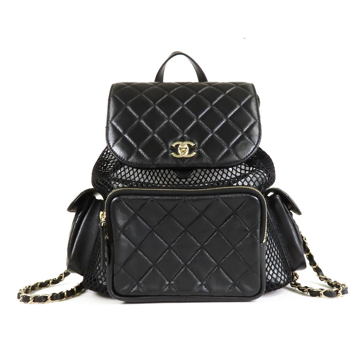 Chanel Mesh Backpack Black Gold Leather