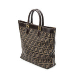 Fendi Large Zucca Shopping Tote Tongue Dark Brown Canvas Tan — view 2