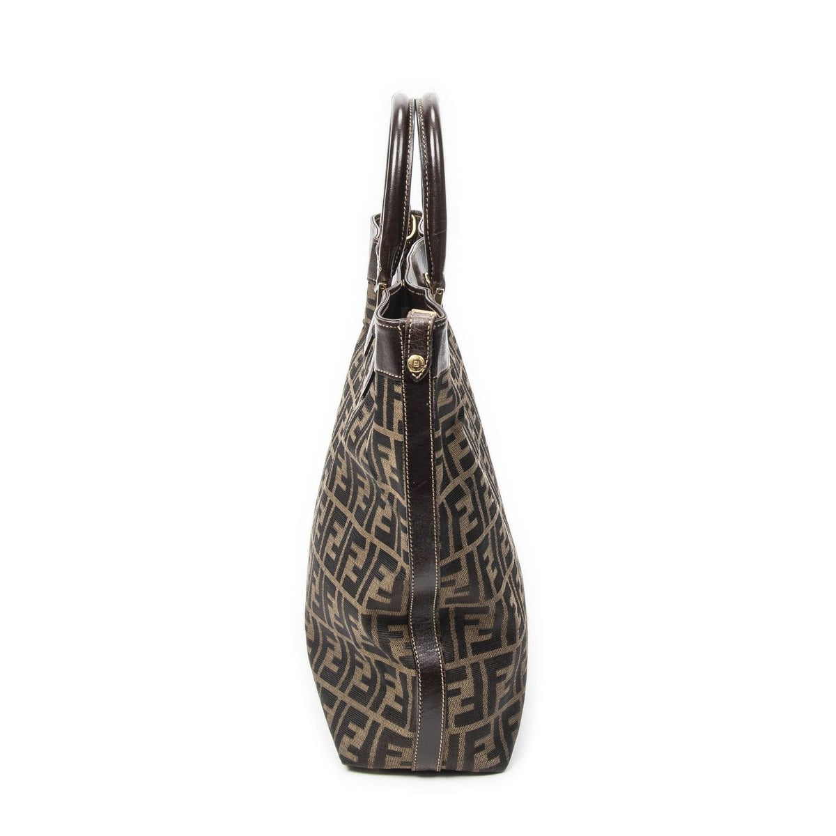 Fendi Large Zucca Shopping Tote Tongue Dark Brown Canvas Tan — view 3