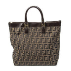 Fendi Large Zucca Shopping Tote Tongue Dark Brown Canvas Tan — view 5