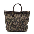 Fendi Large Zucca Shopping Tote Tongue Dark Brown Canvas Tan