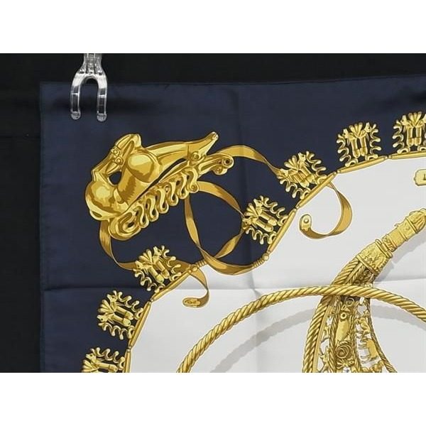 Hermes les Cavaliers D'or Carre 90 Silk Large Scarf Shawl Navy — view 3