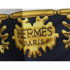 Hermes les Cavaliers D'or Carre 90 Silk Large Scarf Shawl Navy — view 6