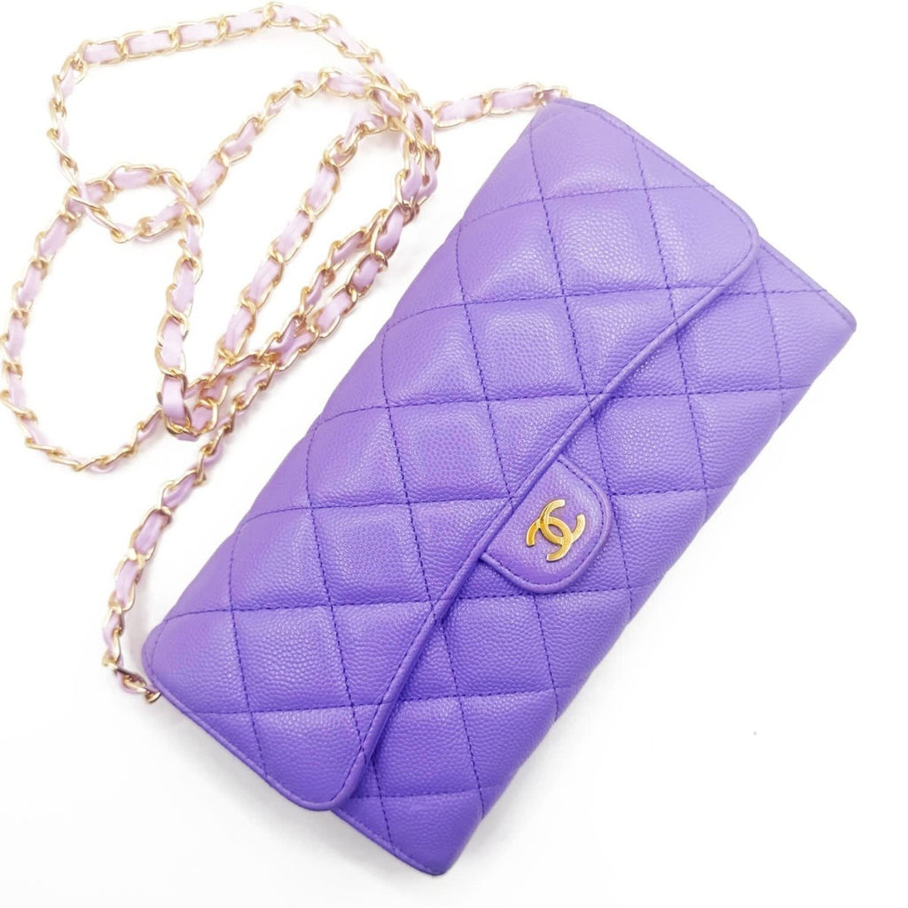 Chanel CC Timeless Caviar Flap Wallet Chain Purse Purple Bag — view 3
