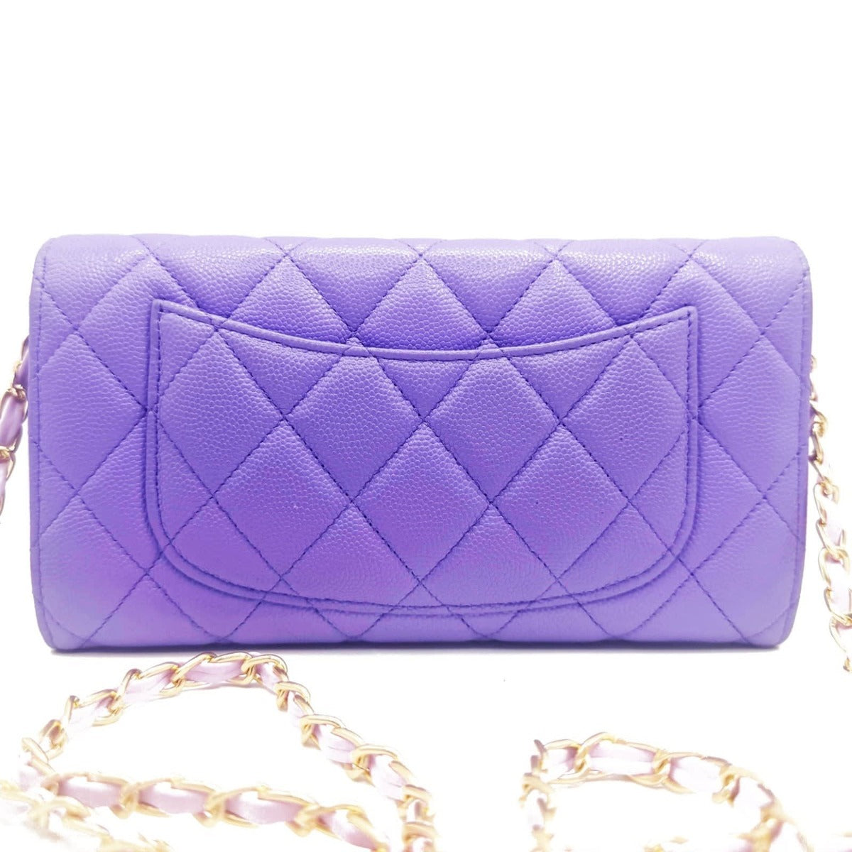 Chanel CC Timeless Caviar Flap Wallet Chain Purse Purple Bag — view 4