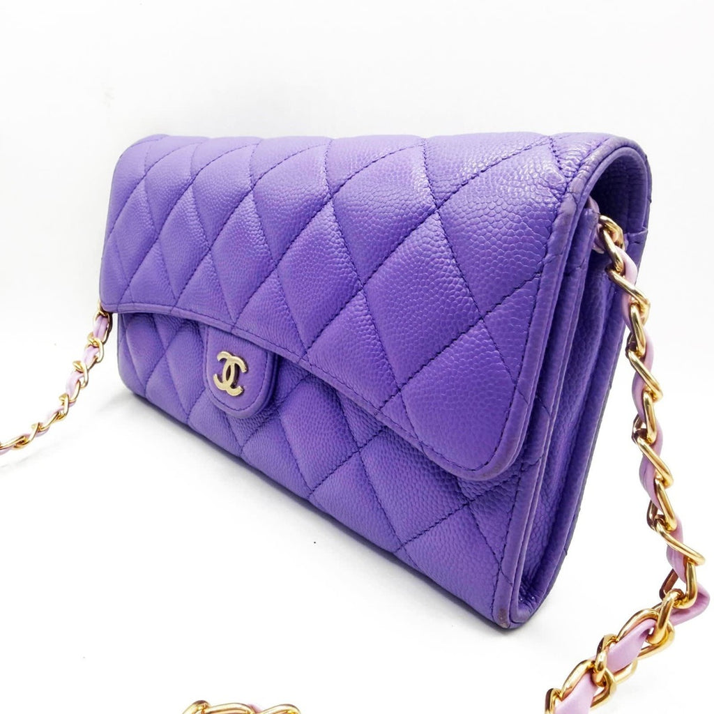 Chanel CC Timeless Caviar Flap Wallet Chain Purse Purple Bag — view 6