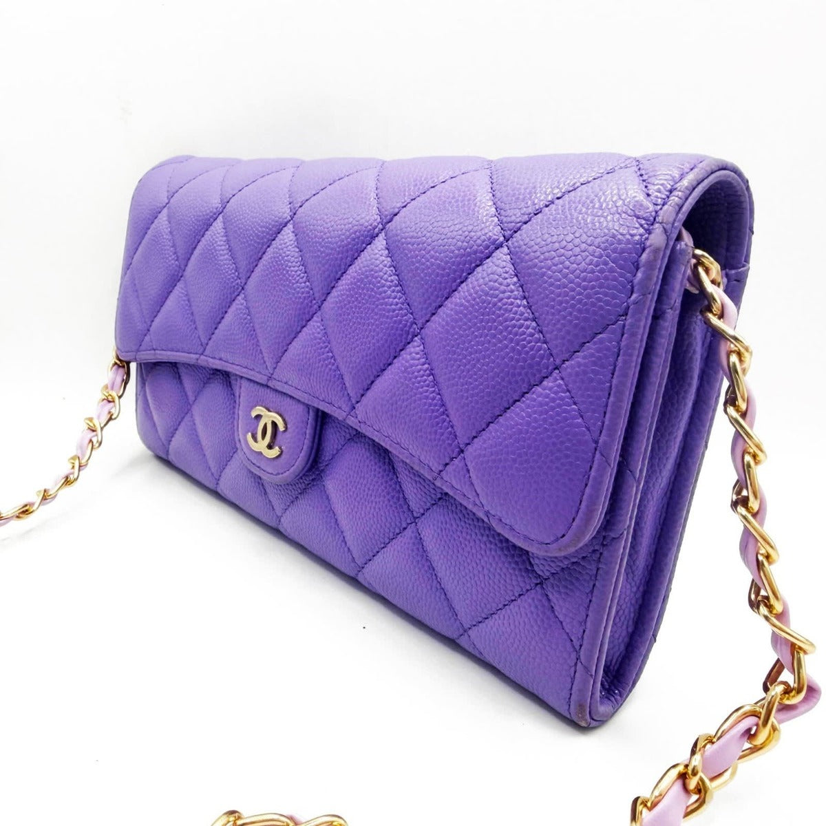 Chanel CC Timeless Caviar Flap Wallet Chain Purse Purple Bag — view 6