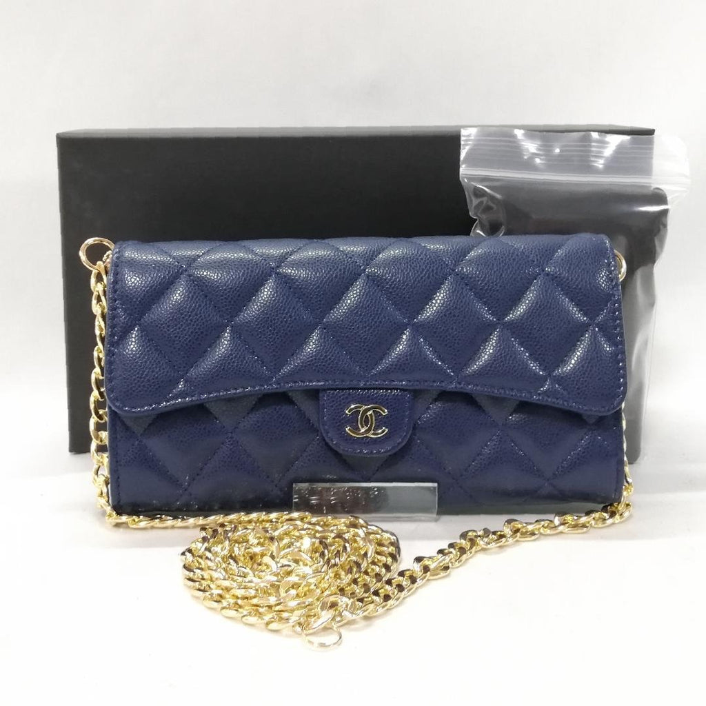 Chanel Caviar Leather Quilted Long Wallet Blue