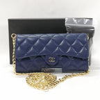 Chanel Caviar Leather Quilted Long Wallet Blue