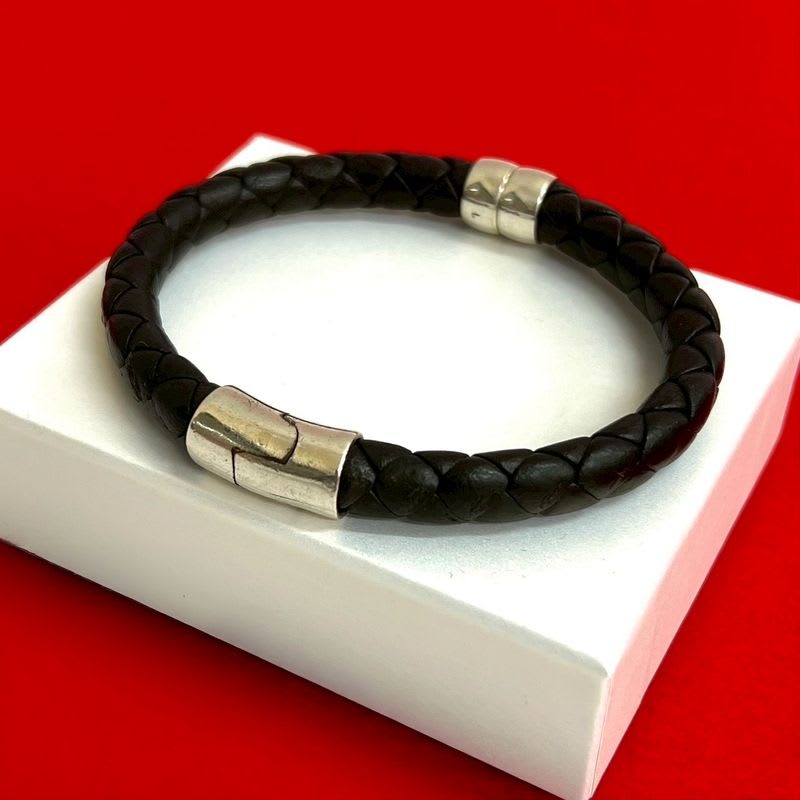 Bottega Veneta Intrecciato Leather Silver 925 Bracelet Bangle Brown 46174 — view 2