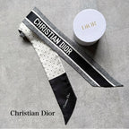 Christian Dior Mitzah Mini Scarf Twirly 100% Silk Logo Dots Polka White