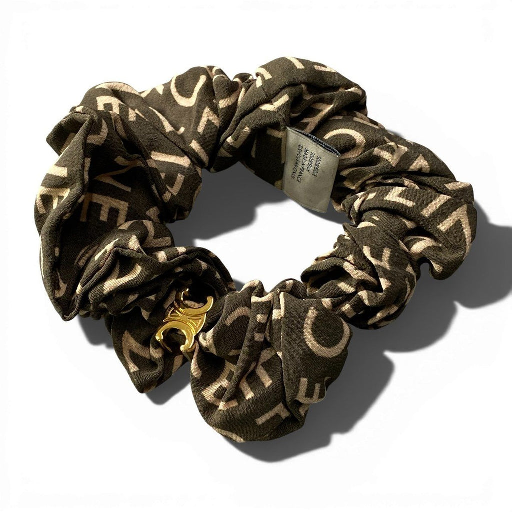Celine B2 Logo Scrunchie Hair Triomphe Gold Green Silk — view 2