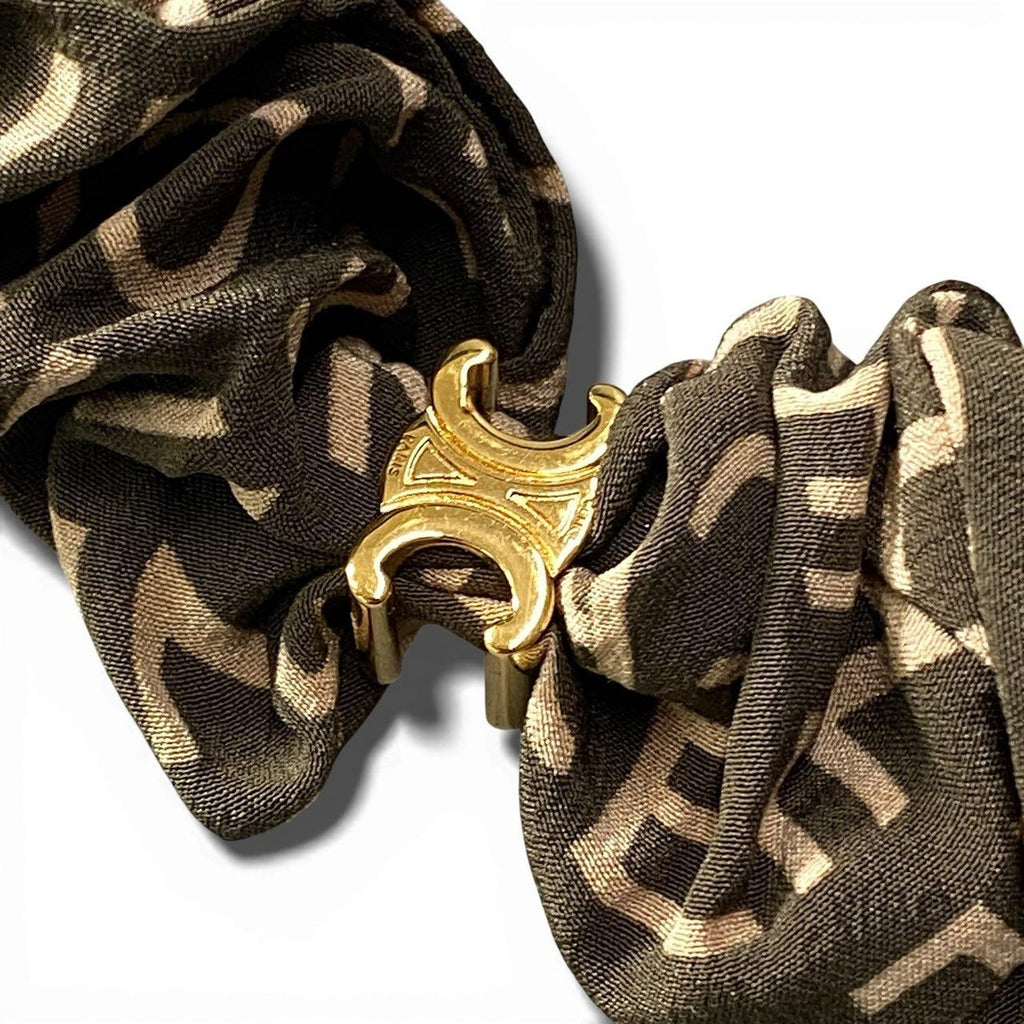 Celine B2 Logo Scrunchie Hair Triomphe Gold Green Silk — view 4