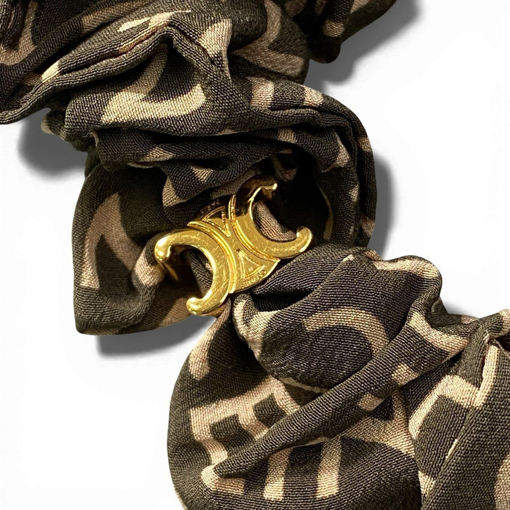 Celine B2 Logo Scrunchie Hair Triomphe Gold Green Silk — view 5