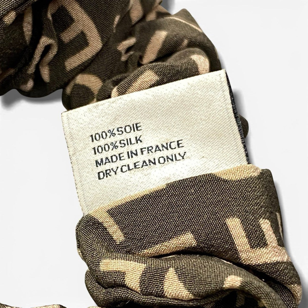 Celine B2 Logo Scrunchie Hair Triomphe Gold Green Silk — view 7