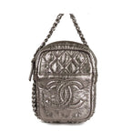 Chanel Quilted Chain Bag Metallic Silver Leather CC Logo Handbag