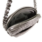 Chanel Quilted Chain Bag Metallic Silver Leather CC Logo Handbag — view 5